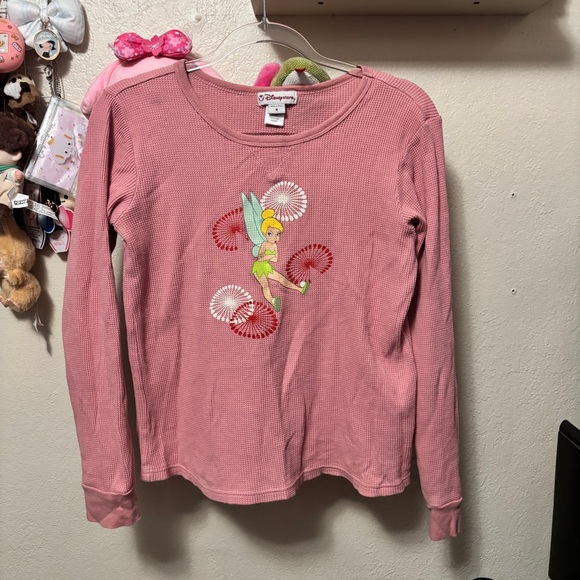 y2k disney store tinker bell pink waffle knit long sleeve top side medium - Picture 1 of 9
